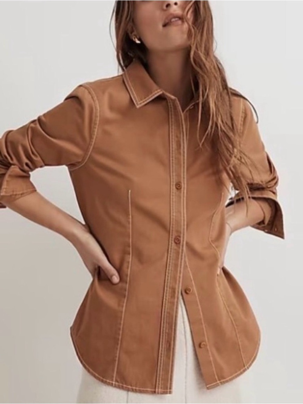 Madewell Chino Darted Button Up Shirt Size 22W Brown plus size preppy minimalist